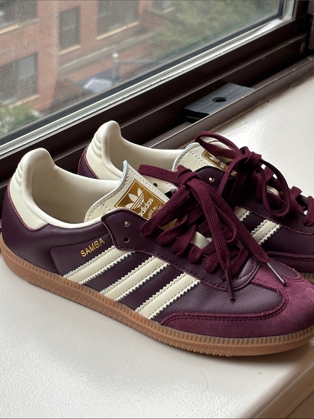 adidas Maroon and White Retro Sneakers with Gum Sole - Picture 1 of 8
